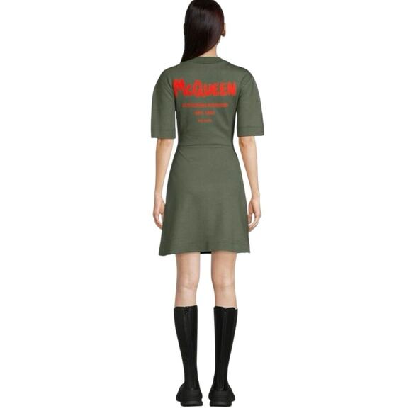 Alexander McQueen Dresses & Skirts - Alexander McQueen Dress Womens XS Green Short Sleeve Graffiti Logo T-Shirt